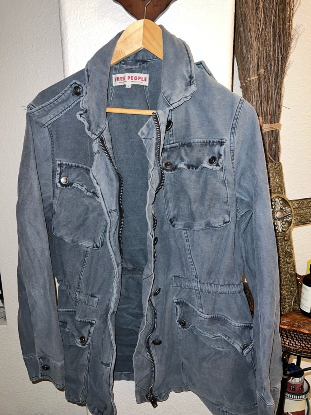 Free People Washed Blue Military Field Jacket
